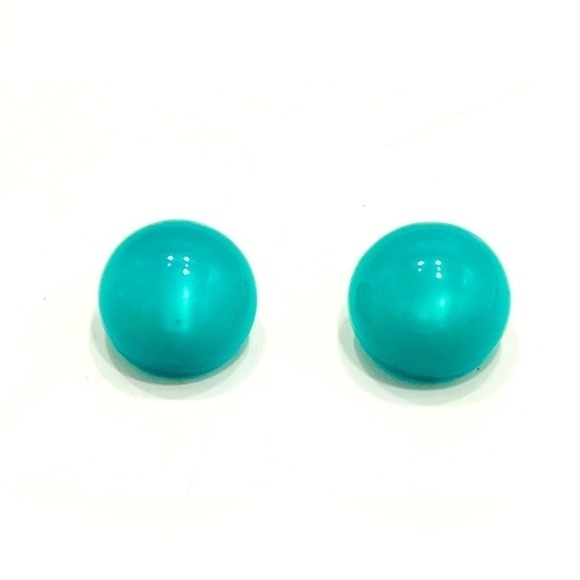 Vintage Jewelry - 3/$18 Aqua Button Clip-On Earrings Mod Cabochon Costume Jewelry Teal Turquoise